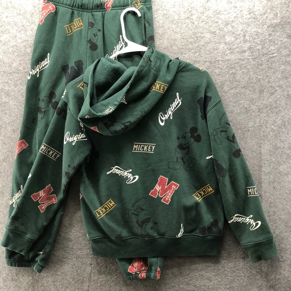 Gap Disney Mickey Mouse Matching Hoodie Joggers Set Boys L 10 Green Sweatsuit